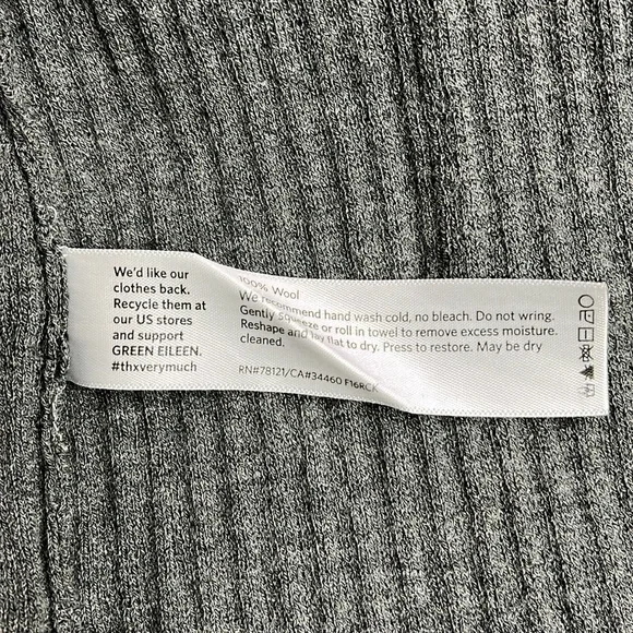 Eileen Fisher Washable Wool Ribbed Long Charcoal Gray Cardigan Sweater - Picture 5 of 5